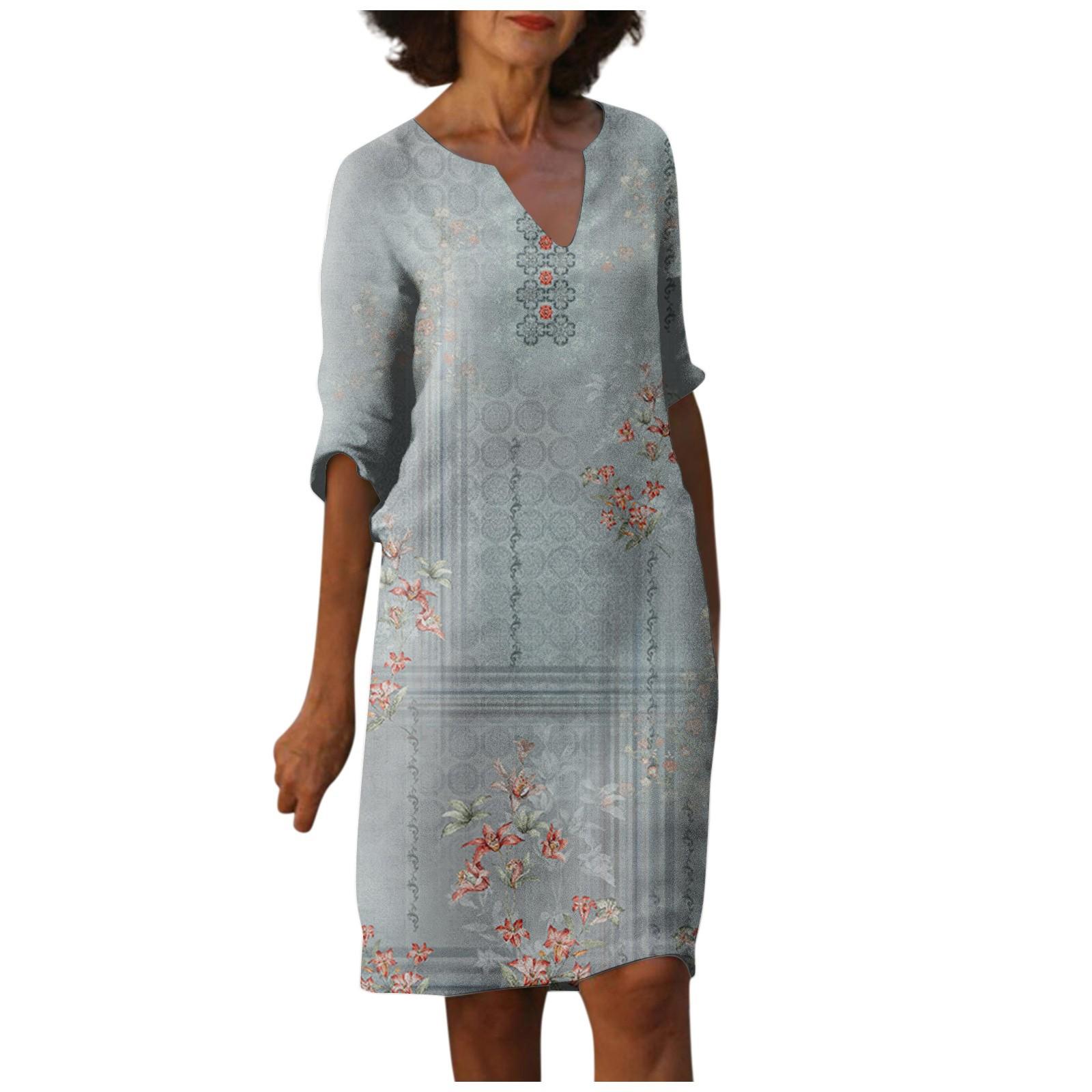 

Женские летние винтажные платья с цветочным принтом и v-образным вырезом до половины рукава, платья XL