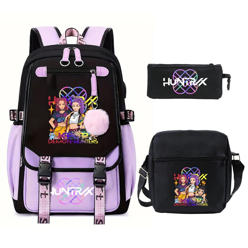 KPop Demon Hunters Korean version of student school bag children's backpack pencil bag set