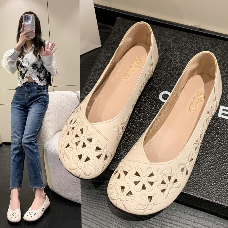 Mère Femmes Chaussures Sandales Ballerines Découpe Slip On Mocassins Doux Été Plage Vintage Grande Taille