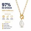 Ready to Ship Elegant Natural Baroque Pearl Gold Plated Paper Clip Chain Pendant Necklace Non Tarnish Summer Jewelry