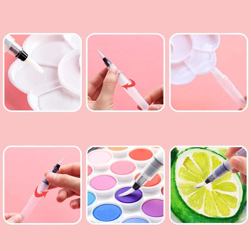 3/7pcs Watercolor Brush Pens Water Storage Function Painting Brushes For Watercolor Art Craft Supplies Artist Accessories