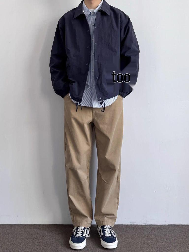 Herren Japanische Retro Locker Geschnittene Coachjacke - Umlegekragen, Vielseitige Unifarbe, Schlichte Frühling/Herbst Arbeitskleidung, Trendiger Uniformstil.