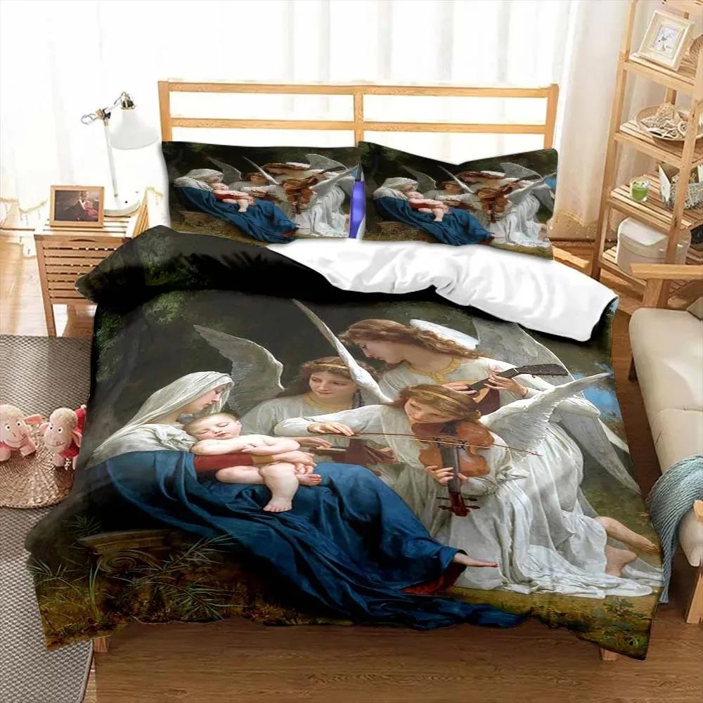 Jesus Virgin Mary Theme Children Room Bedroom Bedding Set Comforter Cover Kids Bed Polyester Duvet Cover Set with Pillowcase