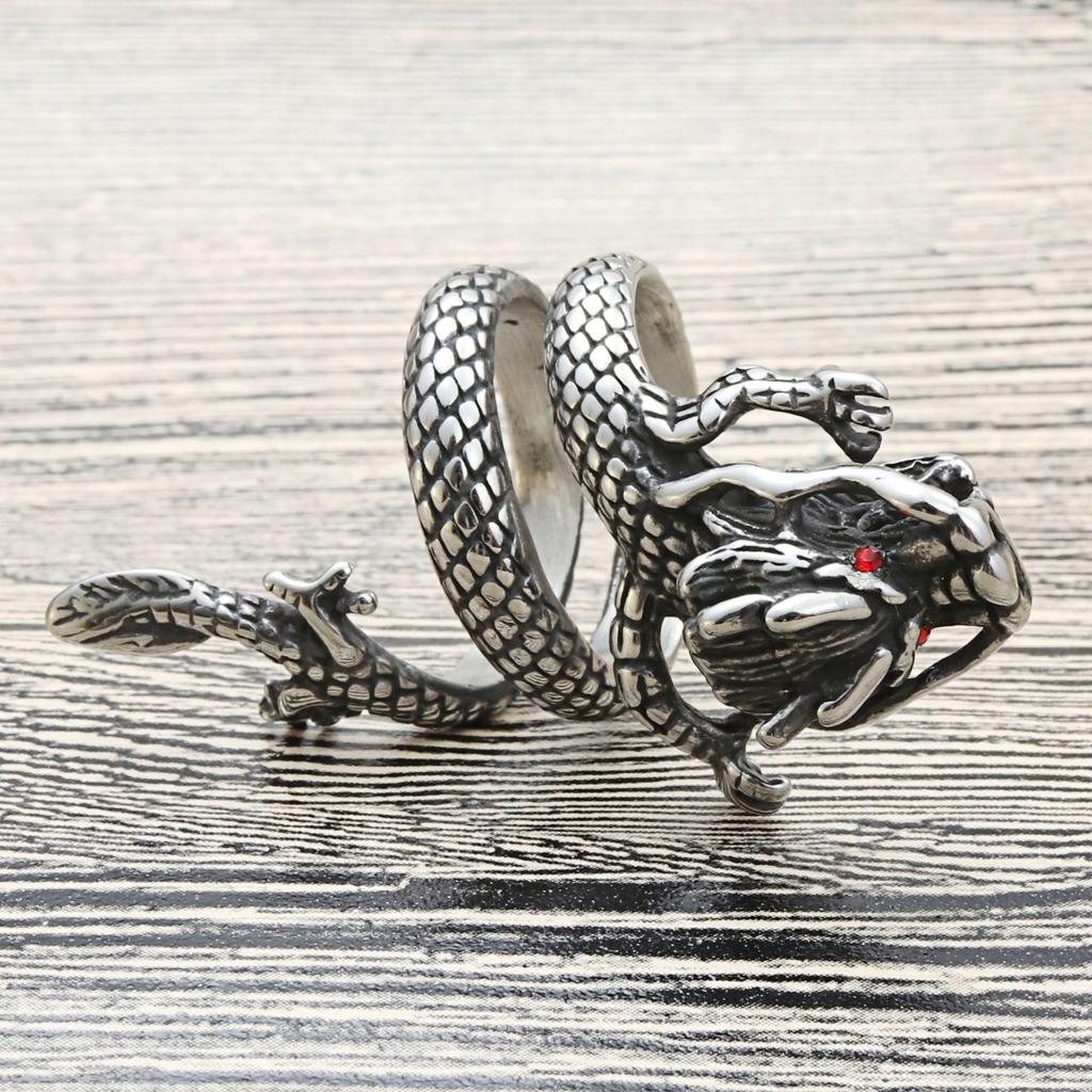Ring Wedding Ring Dragon Signet Adjustable Vintage Men's Silver Metal