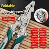 Collapsible Multi-Function Electrician's Industrial Grade Wire Stripper, Durable High Carbon Steel Precision Tool for Cutting, Crimping, and
