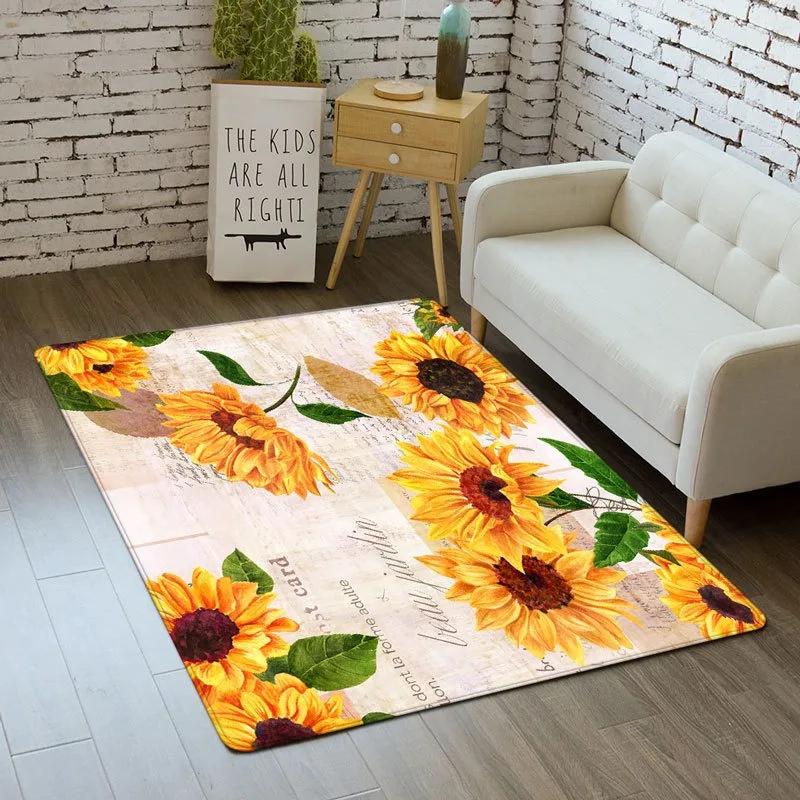 Sunflower Them Pattern Carpet for Living Room Bedroom Decor Home Sofa Coffee Table Area Rug Non Slip Hallway Washable Floor Mat