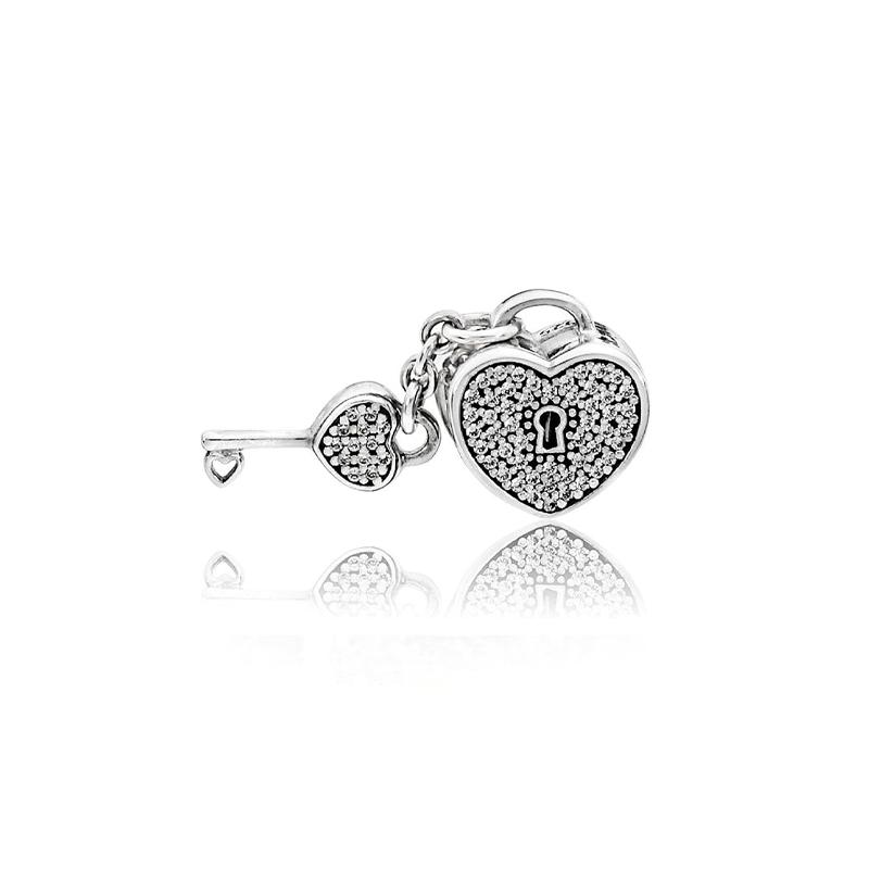 Pandora Square Crystal Heart Lock Silver Charm Love Loyalty Sparkling Eternal Symbol 925 Silver Jewelry Accessories Women's Silver 791429CZ