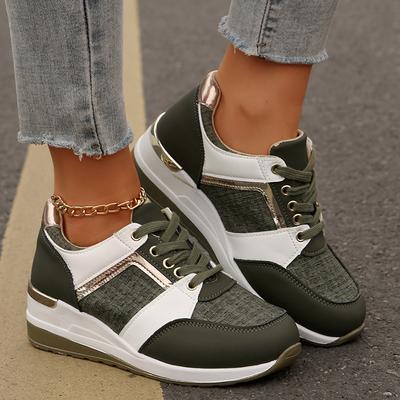 Women's Fashion Wedge Sneakers Contrast Color Height Increasing Sports Shoes Woman Casual Lightweight Walking Trainers Plus Size