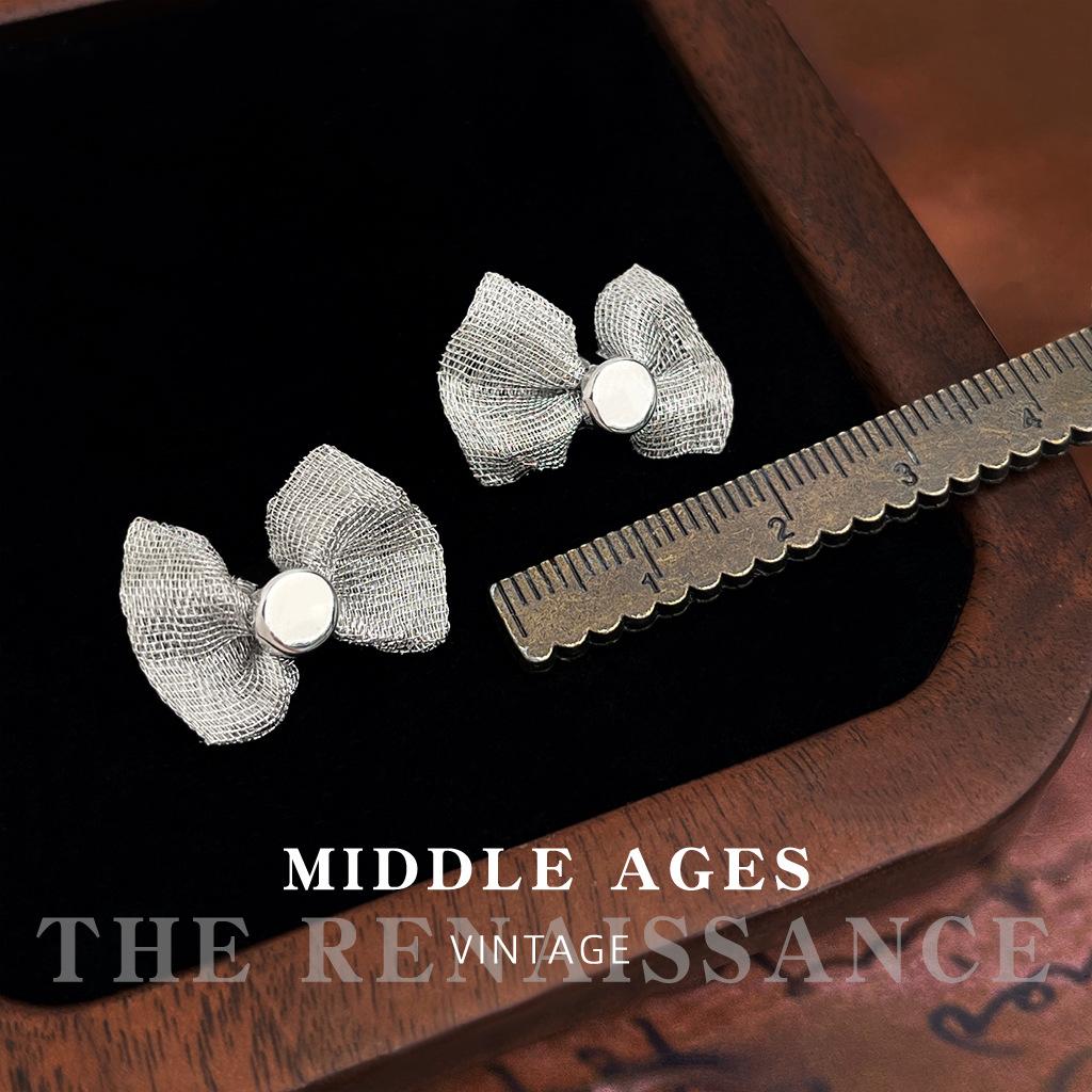 Ветровые ретро сетчатые серьги-гвоздики с бантом нишевые универсальные серьги серьги