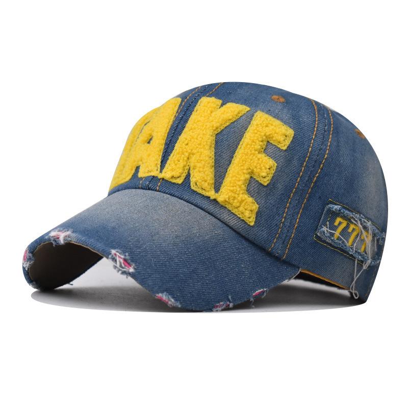 Cappellino da Baseball in Denim TAKE Patch Blu Lavato Usurato Bordo Grezzo Cappellini Dad Leggero Regolabile Cappello da Sole Per Donne Uomini