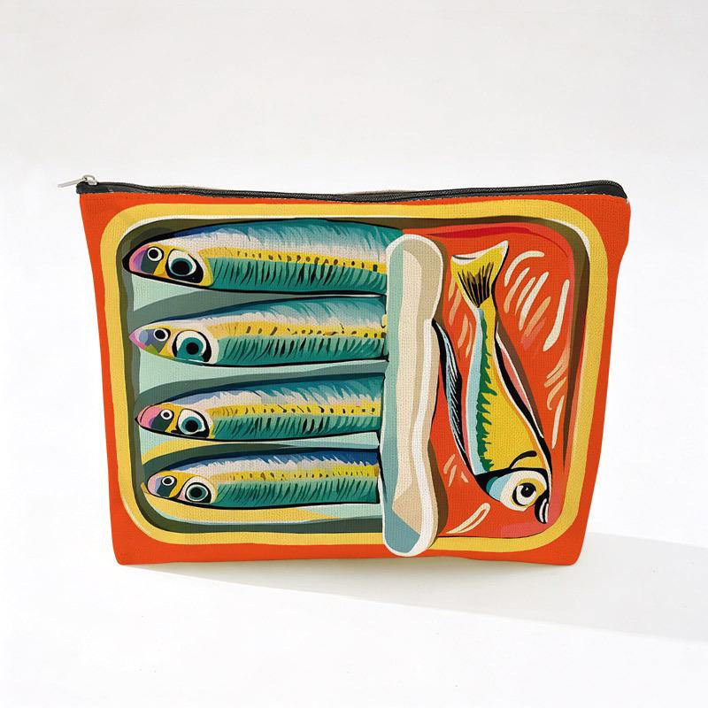 Bohemian Makeup Bag: Colorful Fish Print, Retro Style Cosmetic Travel Case