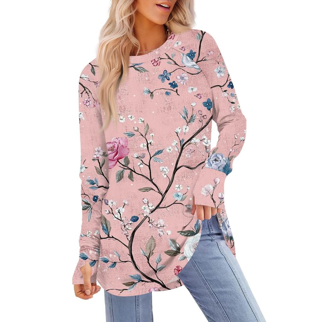 Womens Oversized Sweatshirt Graphic Sweater Long Sleeve Drop Shoulder Round Shirt Tops Vintage Clothes