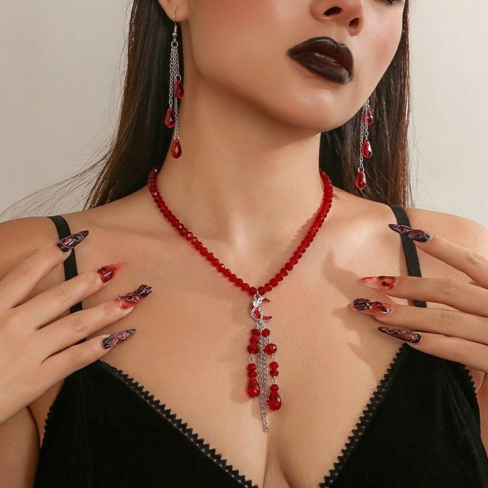 Gothic Blood Drop Necklace Tassel Halloween Earrings Creative Halloween Collarbone Chain  Cosplay