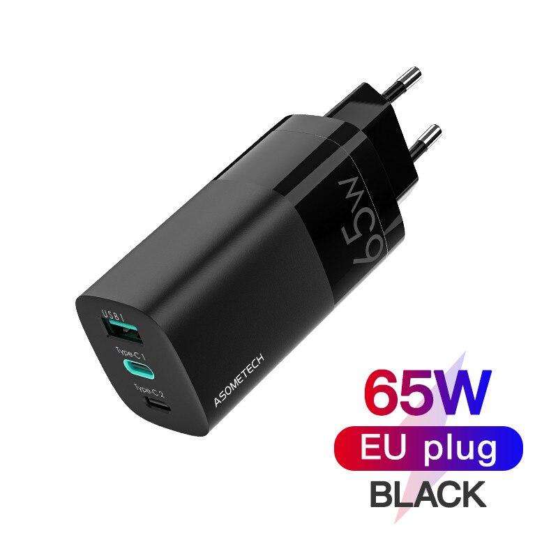 

Зарядное устройство GaN 65 Вт, быстрая зарядка 4,0 3,0 PD USB-C Type C, быстрое USB-зарядное устройство для iPhone 13 12 X Pro, ноутбука, Xiaomi, Samsung, зарядное устройство для телефона GaN 65W чёрный