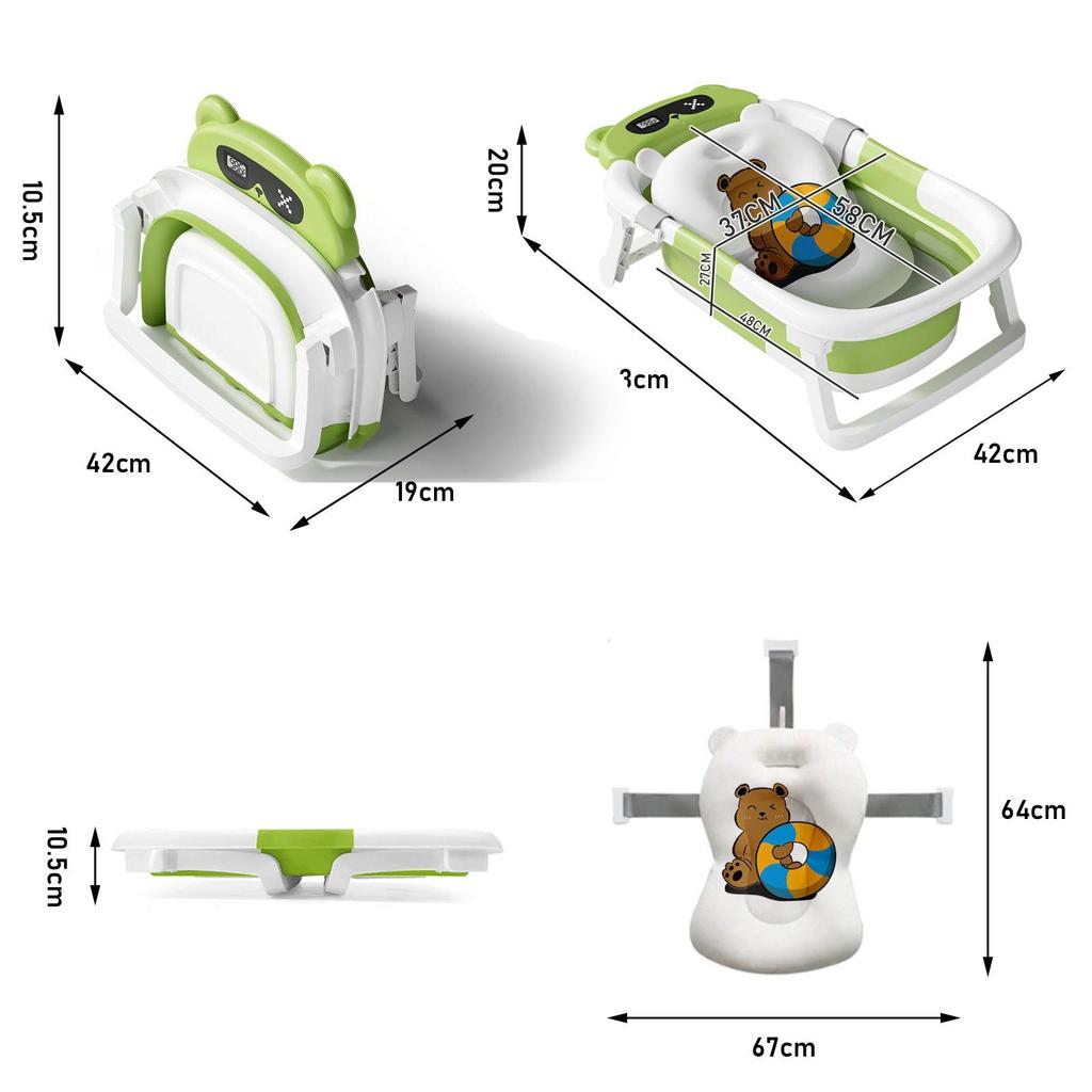 Foldable Baby Bathtub for Infants To Toddler, Portable Travel Bathtub with Thermometer & Bath Cushion & Bath Cap, Baby Bathtub for Newborn 0-36 Month
