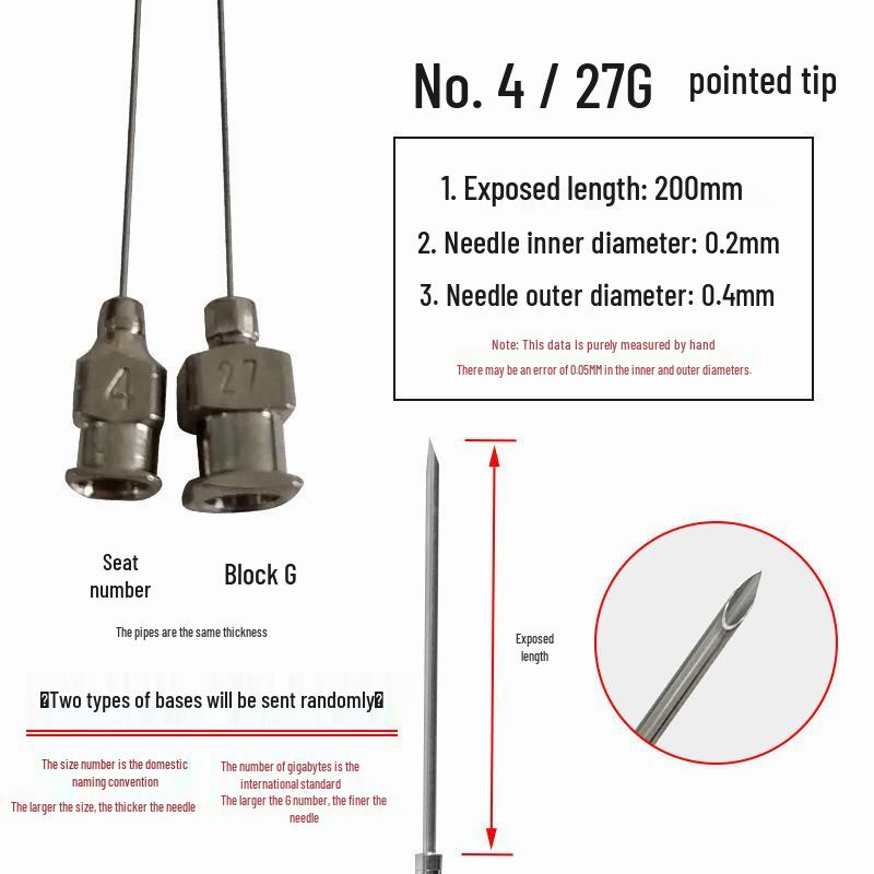 200mm Precision Stainless Steel Dispensing Needle with Pointed and Flat Tips