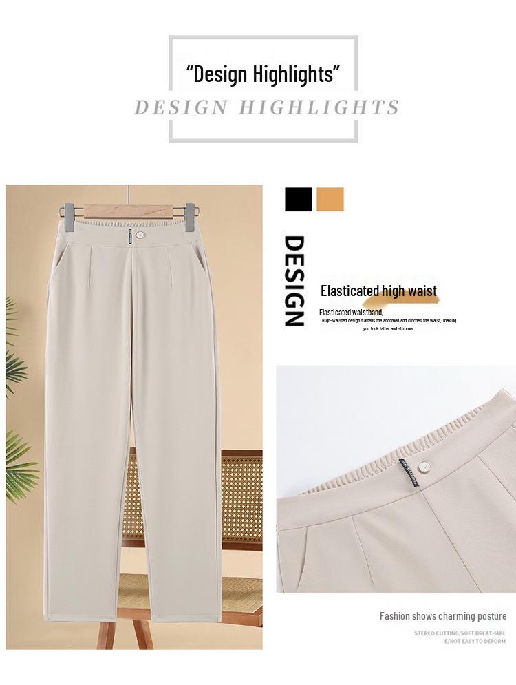Spring Elastic Waist Straight-Leg Pants for Middle-Aged Women - Casual and Stylish