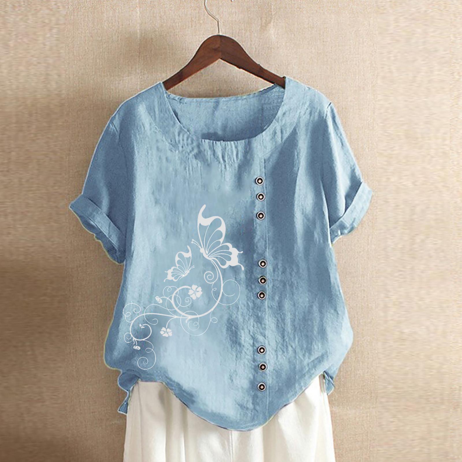 

Women Casual Floral Print Short Sleeve Plus Size T-Shirt Top Blouse L синий