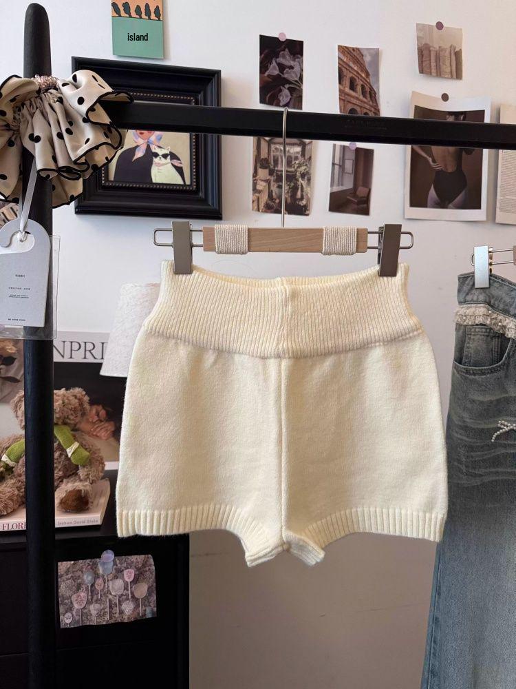 

Women s Gray High-Waisted Knit Thermal Pants - Versatile Winter Slimming Straight Leg Casual Sports Shorts One Size абрикосовий
