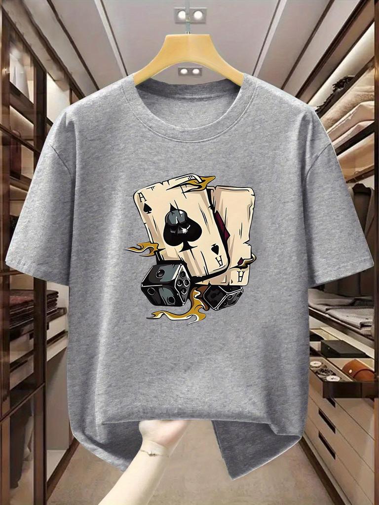 Large Mens Tshirt 100 Cotton Poker Dice Printed Short Sleeve Tshirt Summer Comfortable and Casual Style
