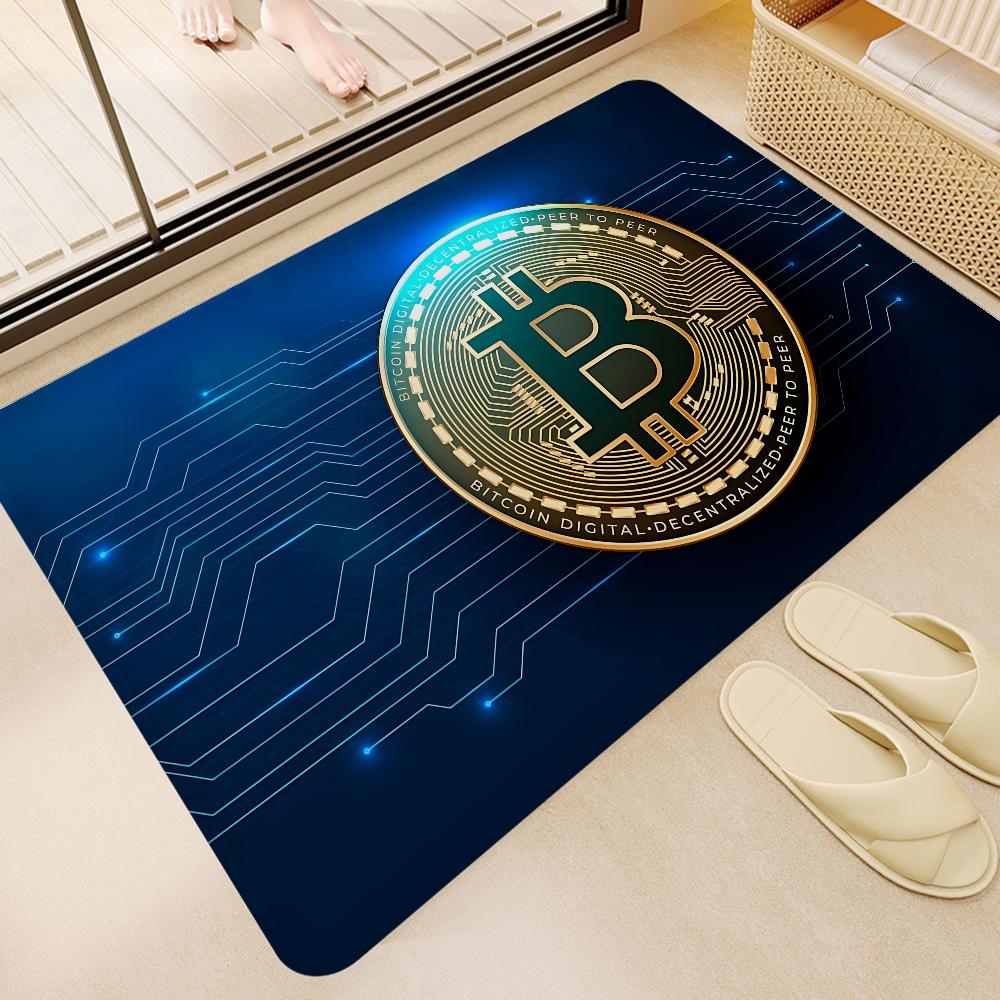 Funny Bitcoin Gold And Money Anime Spend Or Save Floor Mat Non-Slip Laundry Room Mat Laundry Decor Balcony Child Living