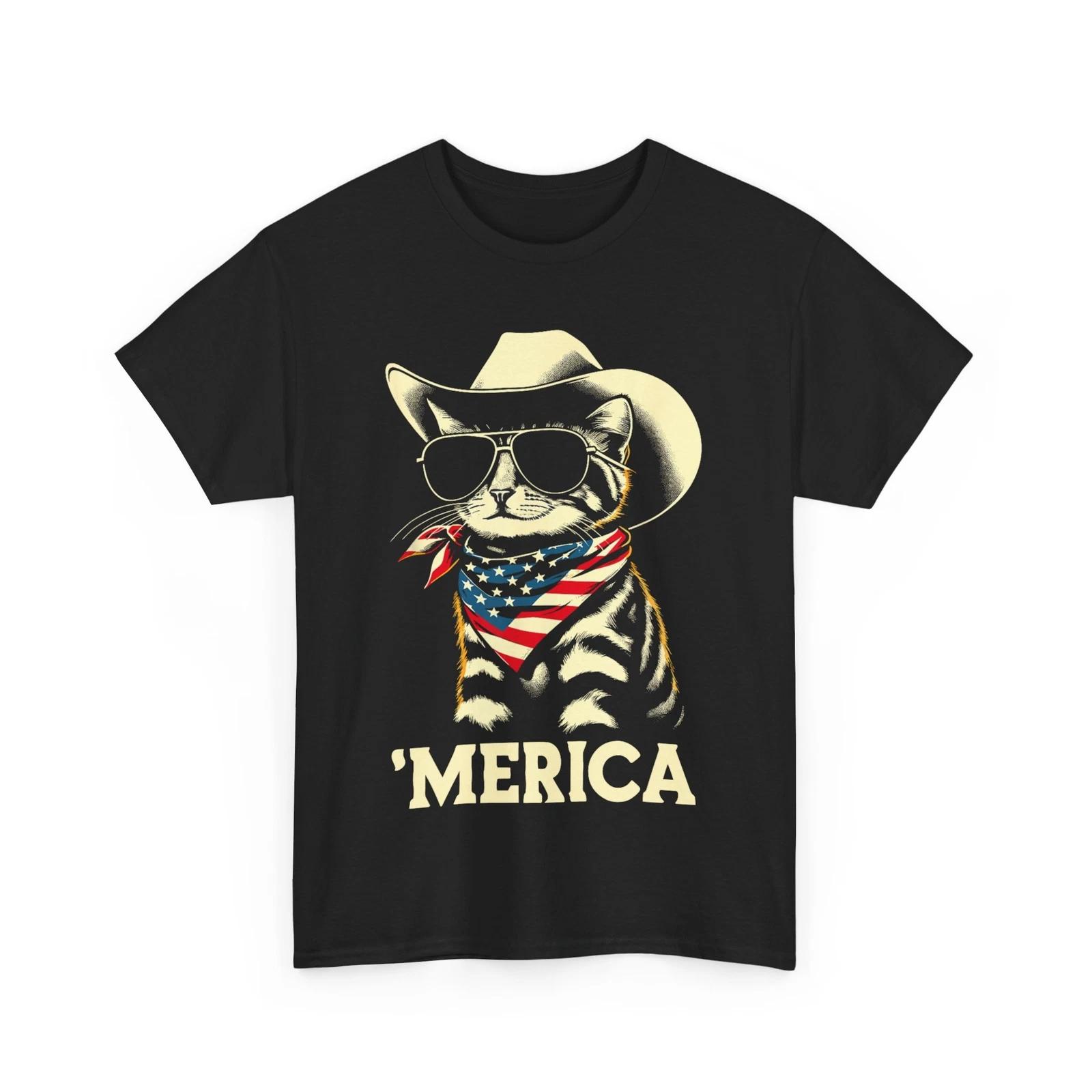 4th of July Shirt, Merica Cat American Flag Fourth of July Freedom Shirt 4XL