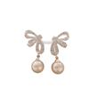 Silver Zirconia Bow Pearl Earrings for Women - Elegant French-Inspired Studs