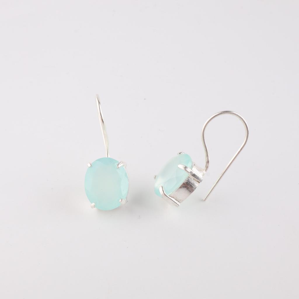 Aqua Chalcedony Gemstone 925 Sterling Silver Jewelry Drop/Dangle Earrings 1.05" EE-173-18