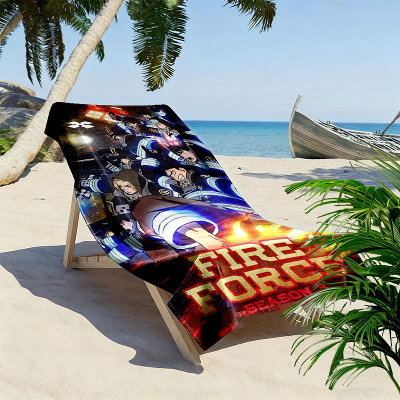 Fire Force Print Beach Towel, Large Soft Quick Dry Towel for Beach Camping Swimming