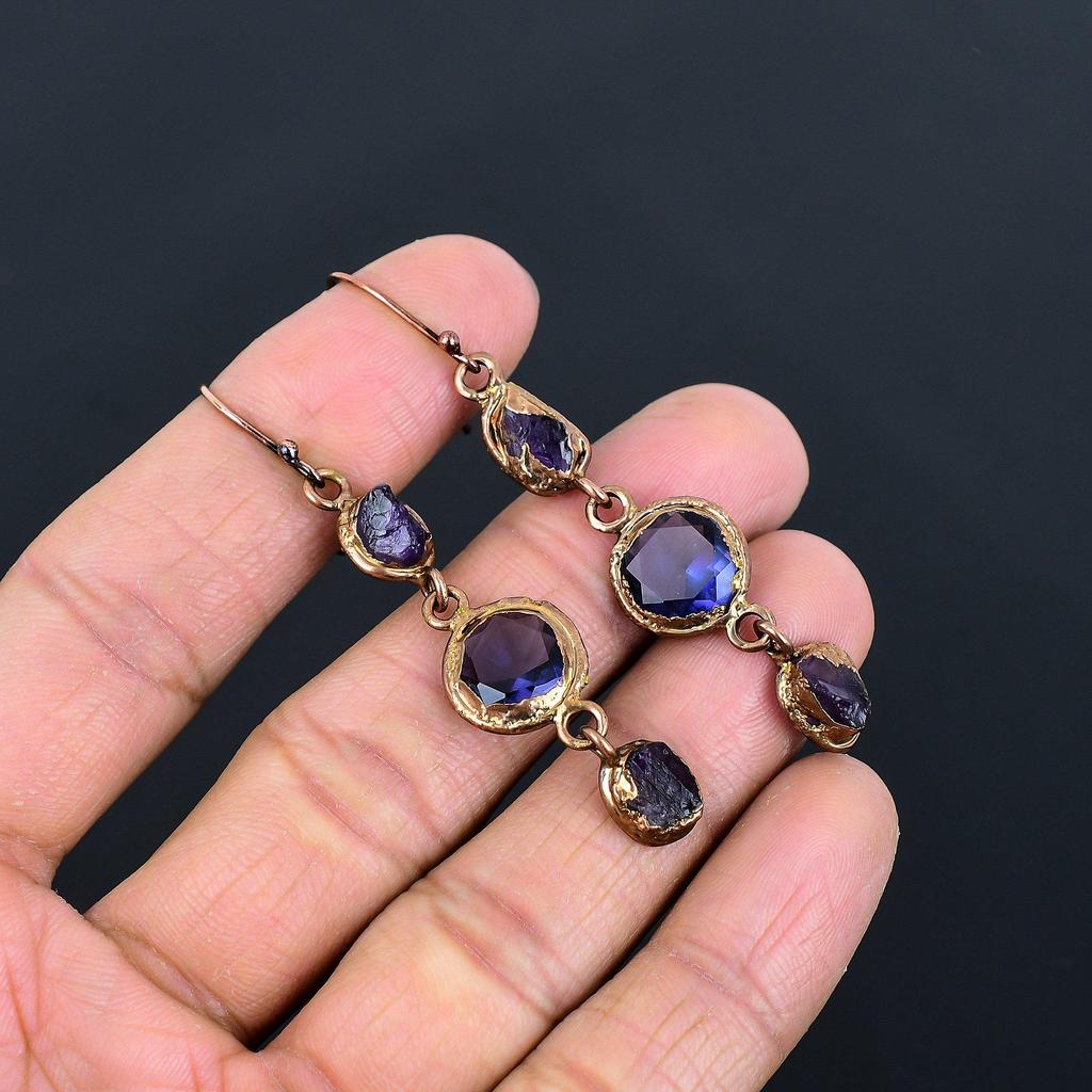 Amethyst Earrings Gemstone Jewelry, Copper Electroformed Earrings, Gift For Women Handmade Earrings