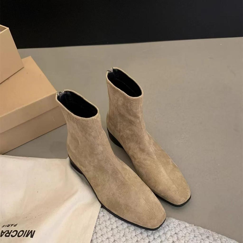 Fleece thin boots 2025 new autumn and winter short boots thick heel versatile foreign style suede Korean women's shoes small ankle boots
