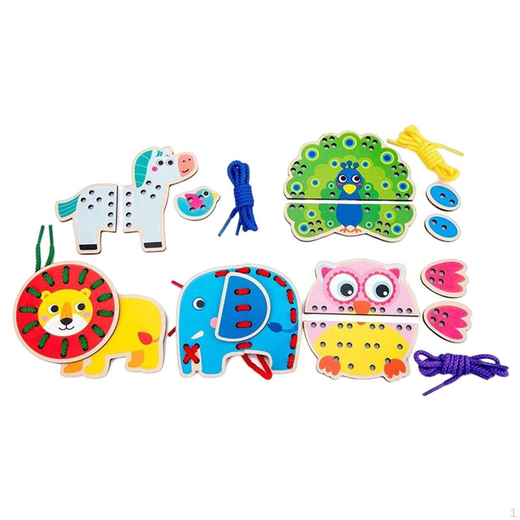 Wood Lace Block Puzzle Activities Board Developmental Toys,Wooden Lacing Threading Toys for Kids