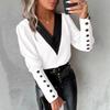 Autumn Fashion Women's Solid Color V-neck Long Sleeve Button Down Blouse Shirt