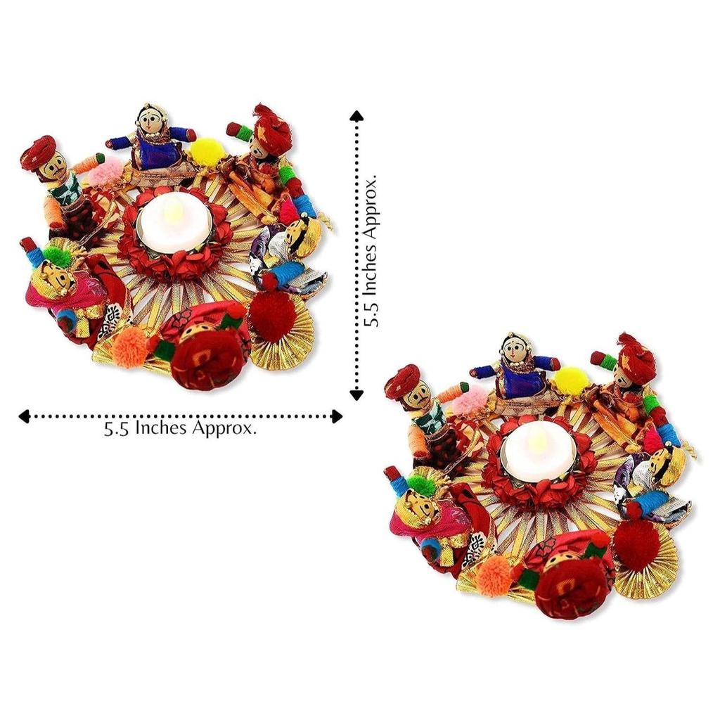 Handmade Recycled Material Rajasthani Raja Rani Puppet/Dolls Diyas Tealight/Diya/Diwali Diya/Idol Diyas Holders Gift for Diwali, Home Decor(Pack of 2)