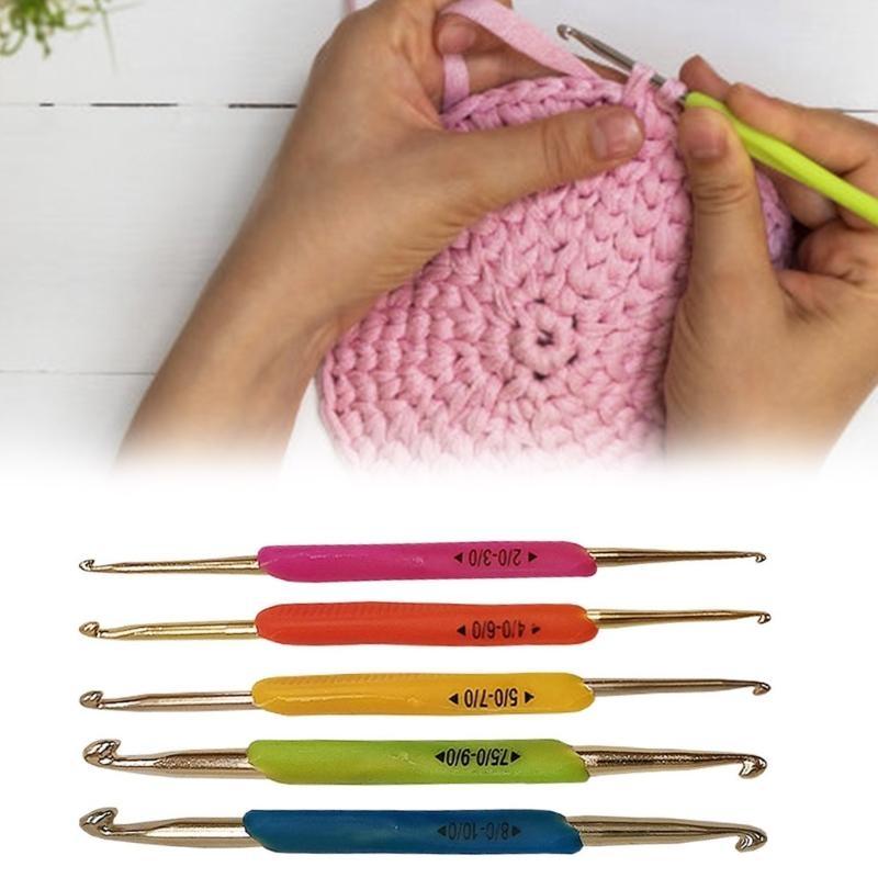 5 Pcs Double Head Crochet Hooks Knitting Needle with Soft Handle Crochet Accessories for Sewing
