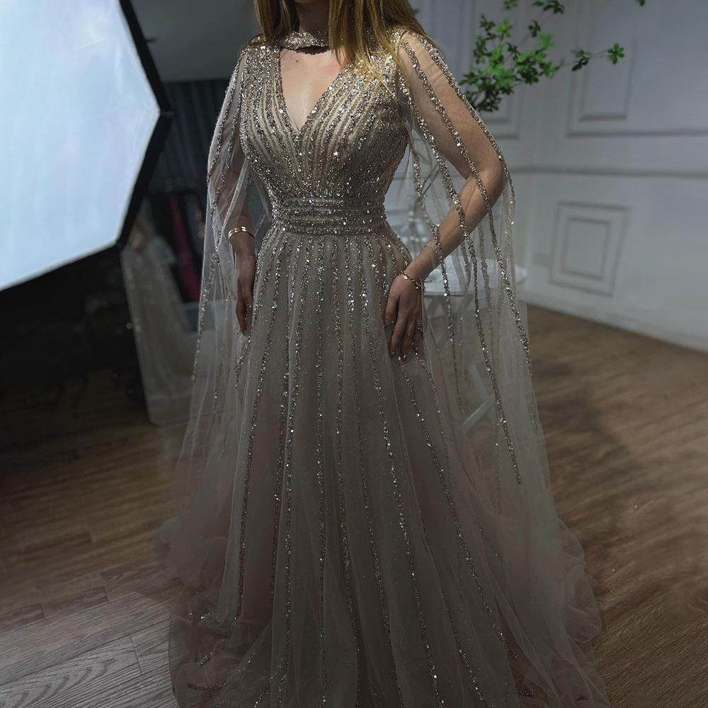 European and American elegant flying sleeves A-shaped skirt evening dress performance support banquet performance long dress LA11111