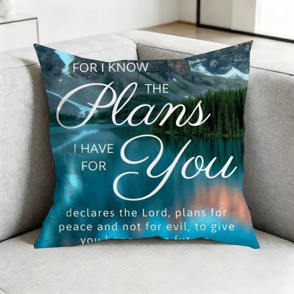 J-Jesus Bible Verse Gods Plan Square Double-Sided printed Pillow Case Bedroom Bedside Pillow Sofa Cushion Cover Gift