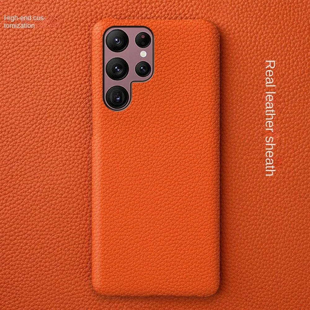 High-end Cowhide Leather Case for Samsung Galaxy S23 Ultra S24 S25 Plus S26 5G S22 S21+ S20 FE Note 20 Ultra Hard Phone Shell