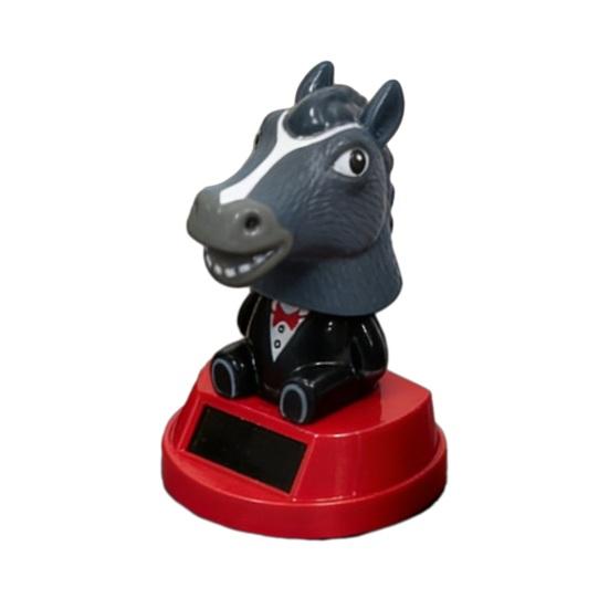 Horse Head Nodding Toy with Bow Tie Funny Car Dashboard Desk Decor Solar-Powered Waving Ornament Unique Gift for Car Enthusiasts