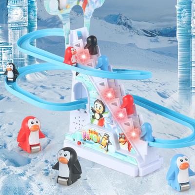 Parent-Child Interaction Puzzle Kids Toy Penguin Slide Electric Railcar With Music Fun Penguin Climbing Stairs Toys For Children