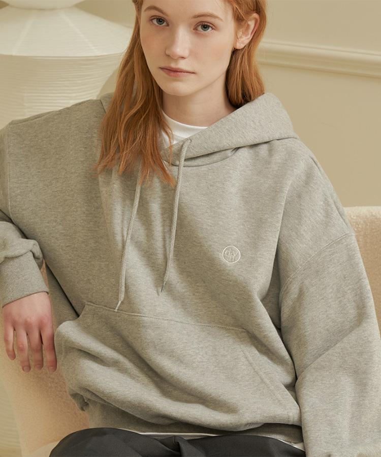 Dehebe Circle Logo Embroidered Hoodie [Melange Gray] Xl
