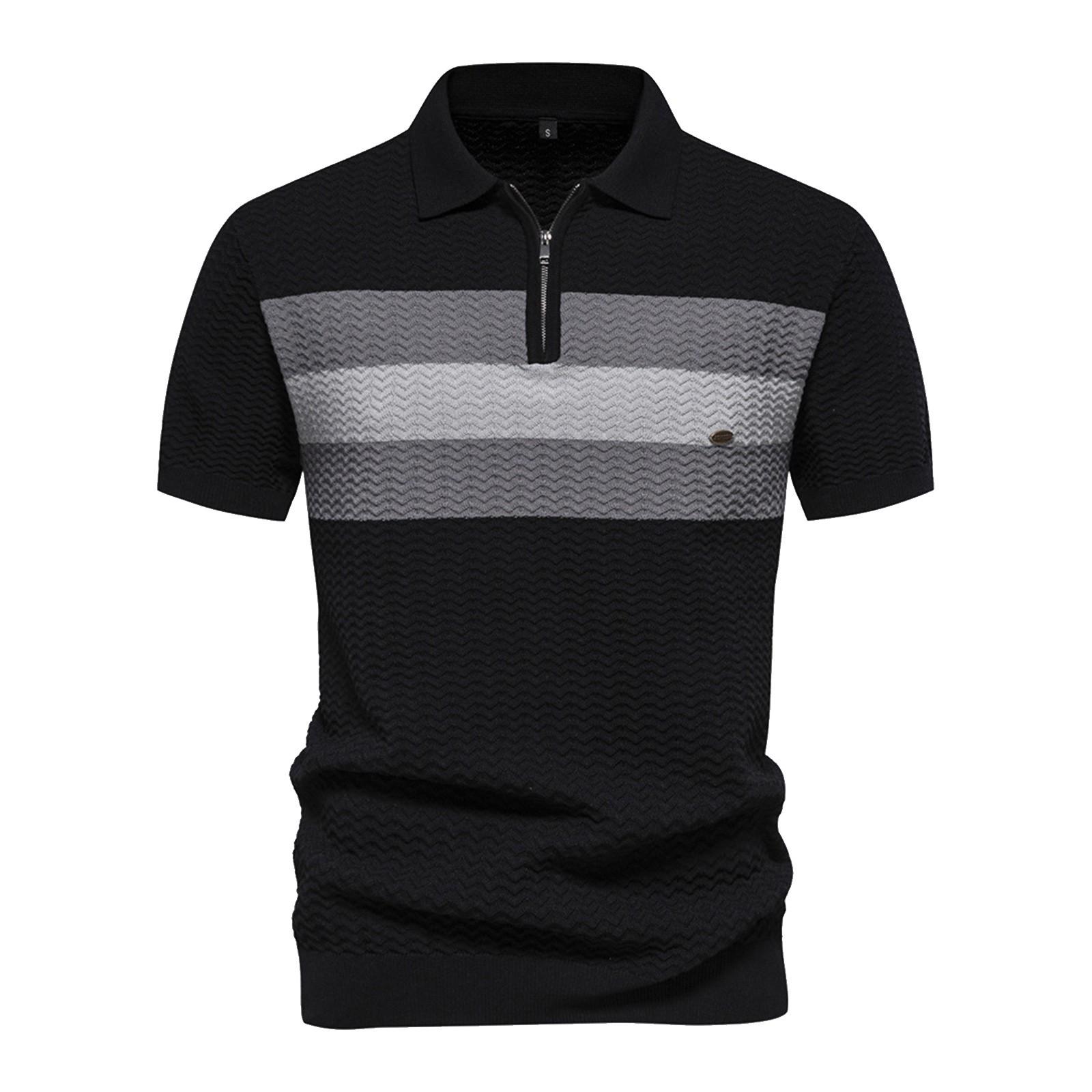 

Мужская трикотажная рубашка в полоску с шерстяными лацканами и короткими рукавами, повседневная футболка M чёрный