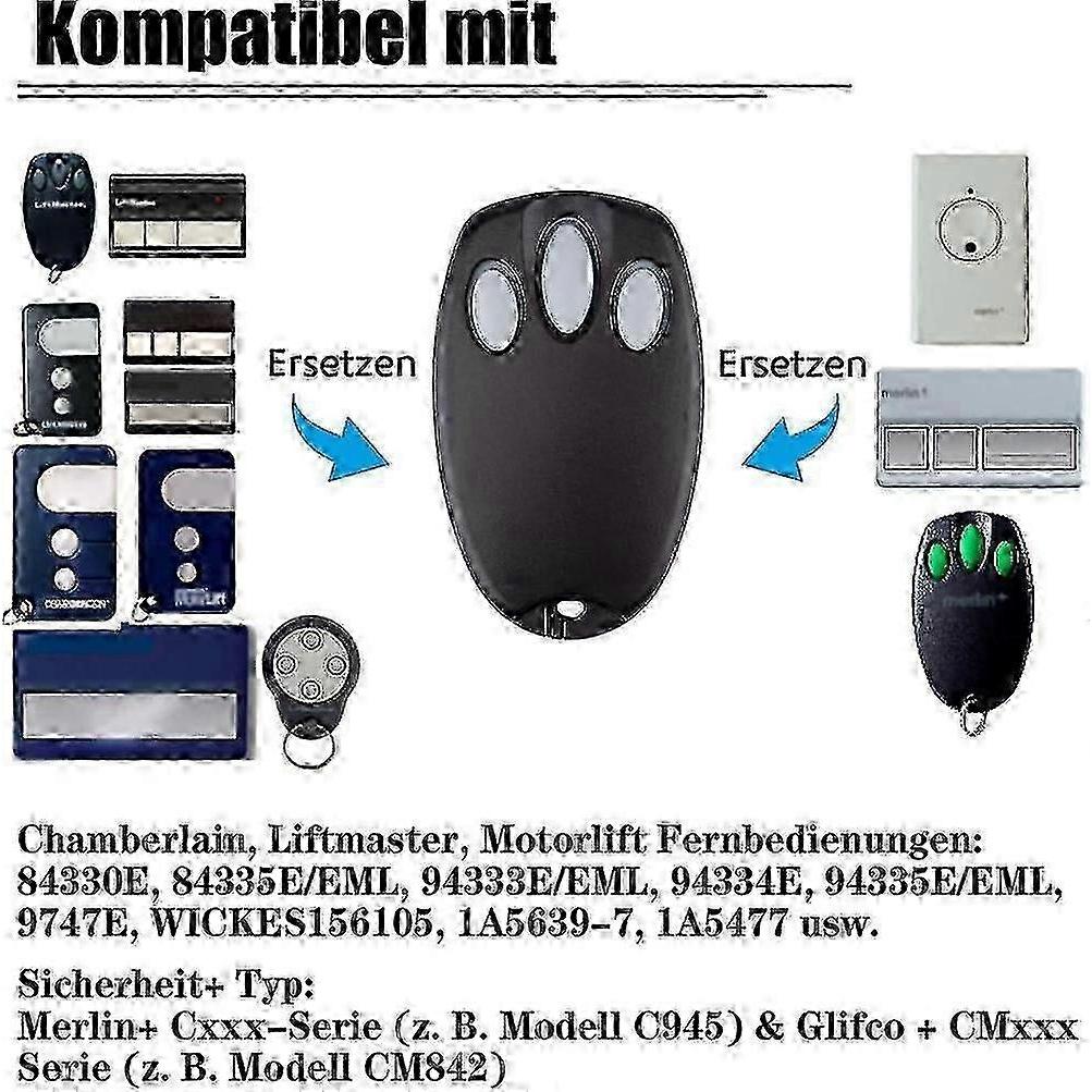 Confezione da 2 Trasmettitori Sostitutivi Manuali Chamberlain Liftmaster Motorlift per Porta da Garage 94335e | 84335e | Ml700 | Ml500 | Ml850 | Merlin + C945 | C840 Se