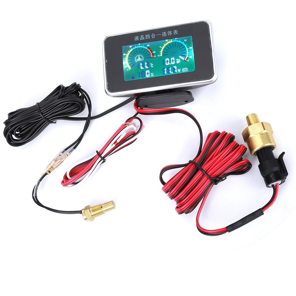 DC 9V36V 4In1 Car LCD Digital Display Voltmeter Fuel Gauge Water Temp Oil Pressure Meter