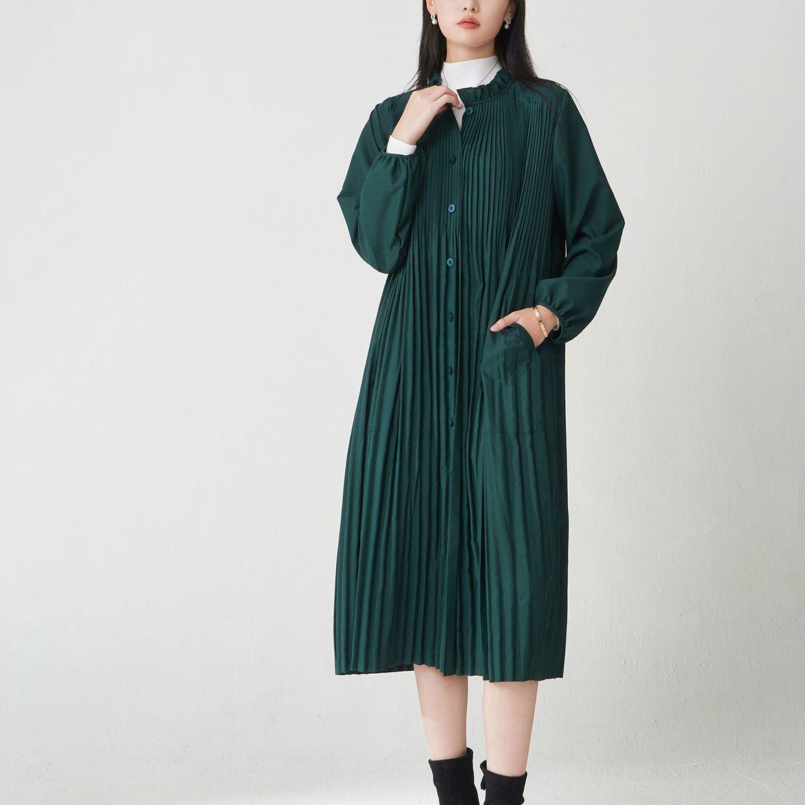 

Женский тренч средней длины свободного кроя в британском стиле - Универсальный дизайн большого размера One Size темно-зеленого