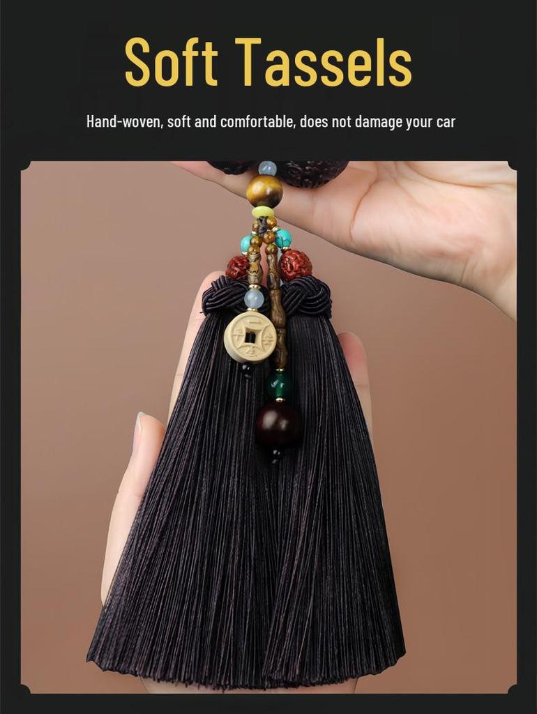 Peach Wood Gourd Car Pendant - Rearview Mirror Hanging Ornament for Safe Travel.