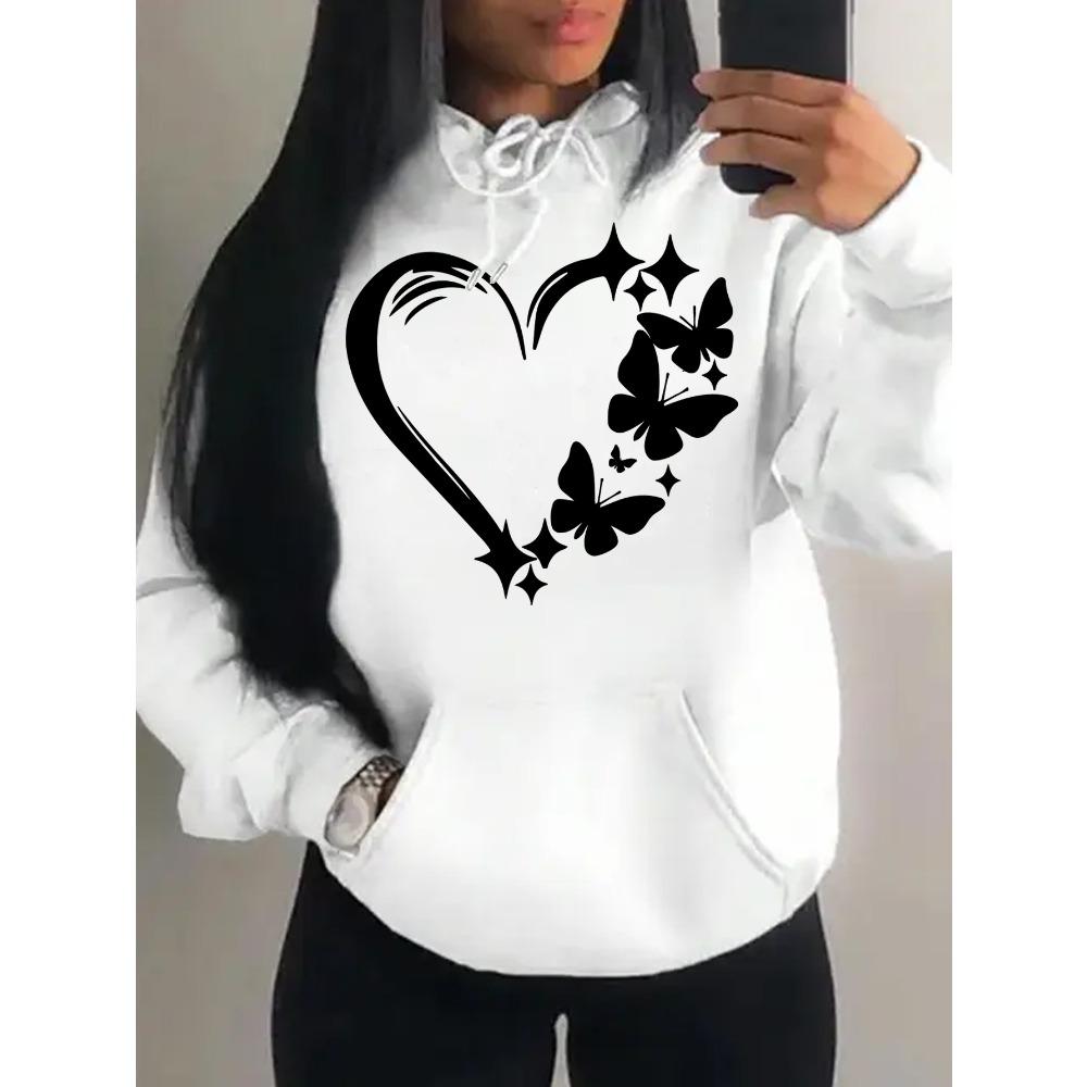 Combination Of Love And Butterfly  Pattern Hoody Women Hip Hop Street Hoodies Trendy Pocket Clothes Vintage Multicolor Hoodie