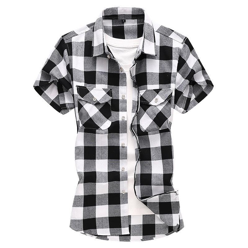2026 Men's Plaid Casual Short Sleeve Shirt with Double Pockets - Summer Fashion, Large Size