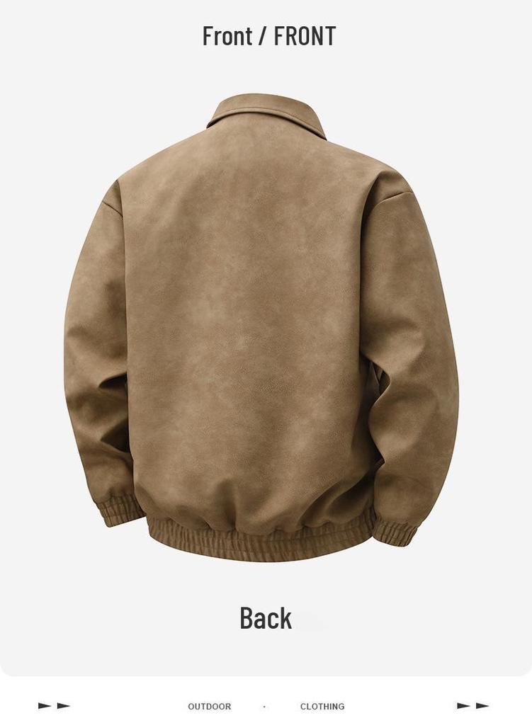 Retro Brown Suede Leather Lapel Jacket for Men and Couples