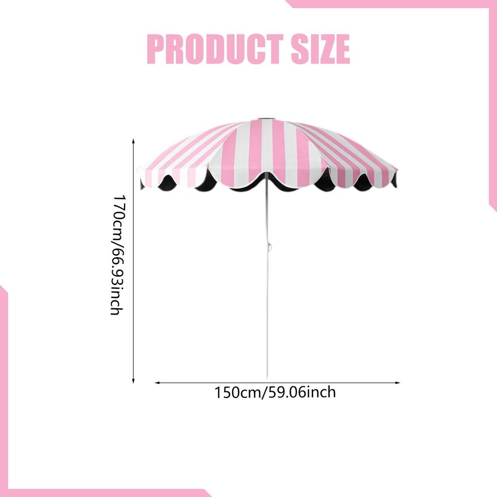 Windproof Patio Umbrella Pink Stripe Portable Lightweight Outdoor Sun Shade Canopy for Pool Garden Backyard Picnic